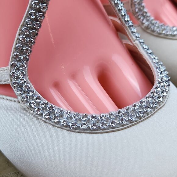 🩵NWOB Champagne Rhinestone Satin Strappy Platform Heels Size 8 - Picture 8 of 14
